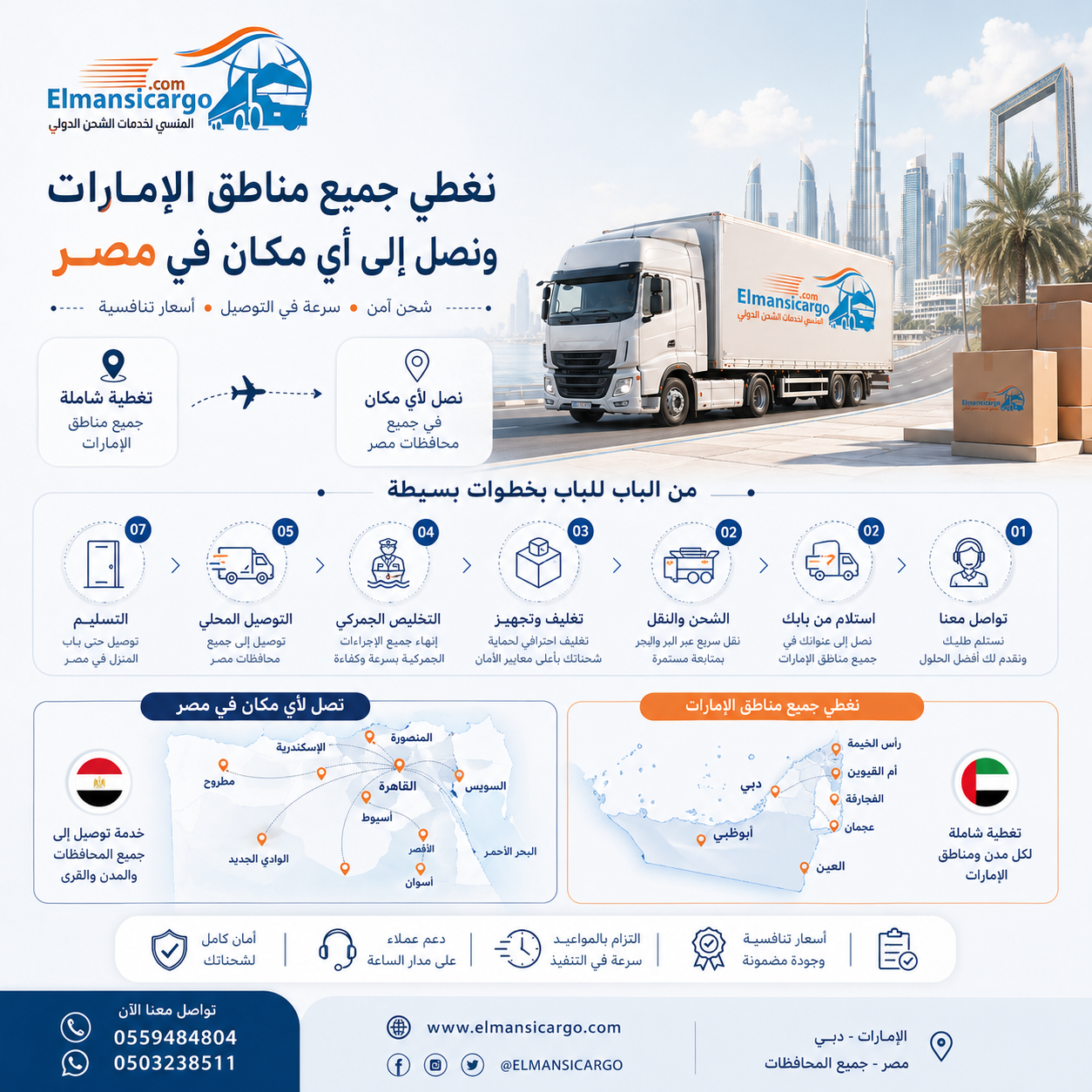 خطوات الشحن من الباب للباب من الإمارات إلى مصر مع المنسي